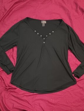 Eye Candy Black Long Sleeve Shirt with Eyelet Trim Woman's Size 3XL Casual Style
